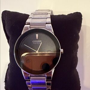 Citizen Eco-Drive Men's Silver Watch with Black Dial